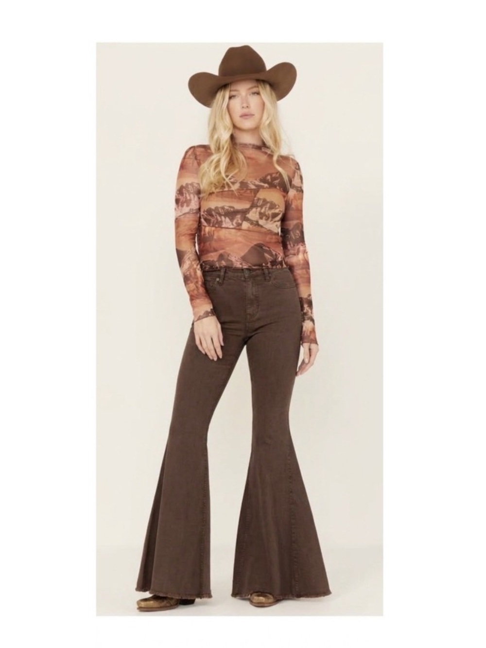 Shyanne Chocolate Brown High-Rise Wide Leg Bell Bottoms 32/32